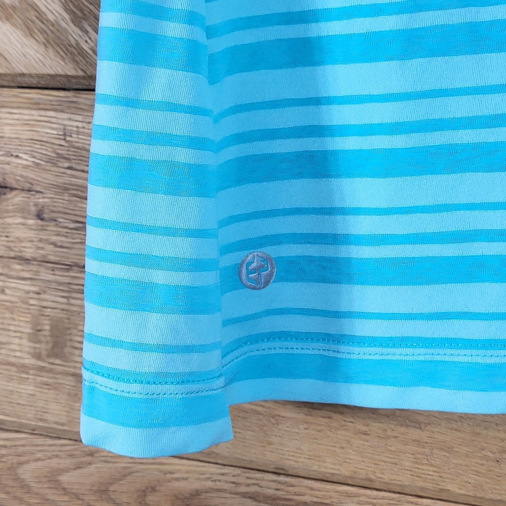 EP Sport Blue Striped Short Sleeve Activewear Shirt Size M Wrap Style Back - Picture 3 of 7
